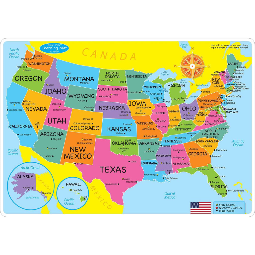 Ashley Productions 12 x 17 Double-Sided US Map Learning Mat