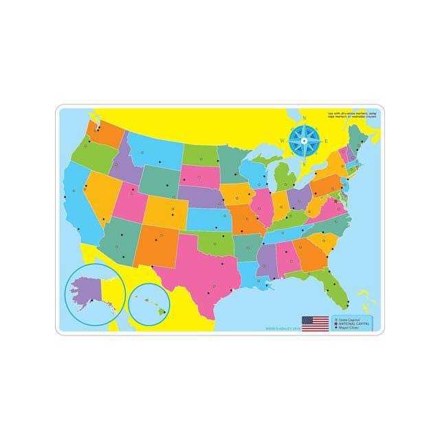 Ashley Productions 12 x 17 Double-Sided US Map Learning Mat